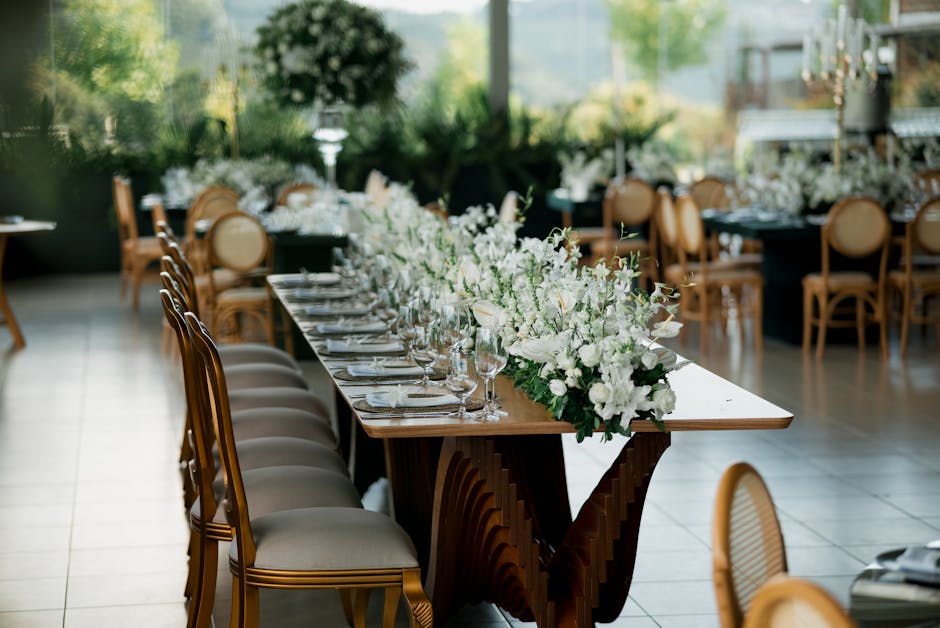 Elegant wedding reception table setup with fine dining details